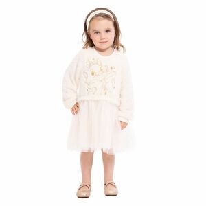 Disney The Aristocats Marie Ivory & Gold Girls Tulle Tutu Long Sleeve Dress 12M